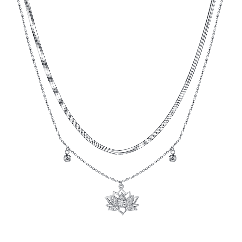 COLLIER FEMME EN ACIER AVEC FLEUR DE LOTUS AVEC CRISTAUX BLANCS Luca Barra