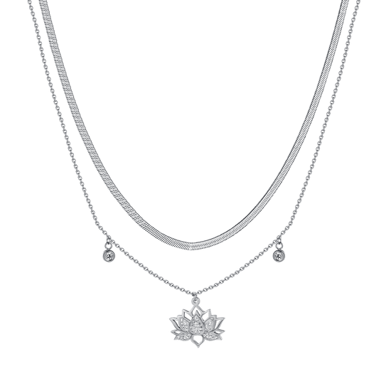 COLLIER FEMME EN ACIER AVEC FLEUR DE LOTUS AVEC CRISTAUX BLANCS Luca Barra