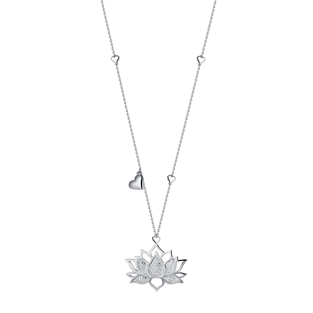 COLLIER FEMME EN ACIER AVEC FLEUR DE LOTUS AVEC CRISTAUX BLANCS Luca Barra