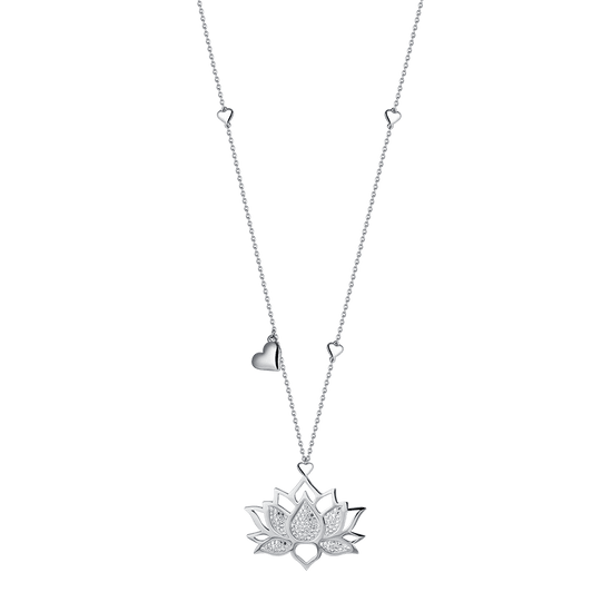 COLLIER FEMME EN ACIER AVEC FLEUR DE LOTUS AVEC CRISTAUX BLANCS Luca Barra