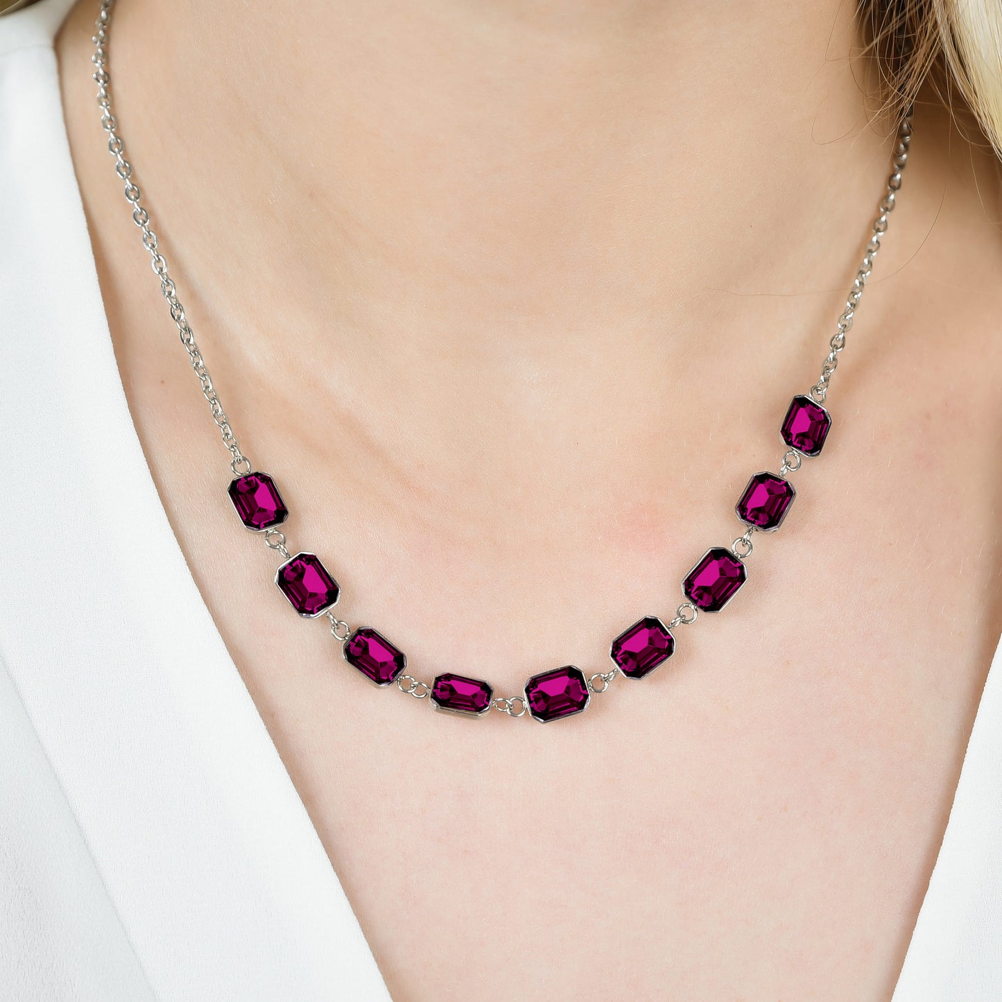 COLLIER POUR FEMME EN ACIER AVEC CRISTAUX DE FUCHSIA Luca Barra