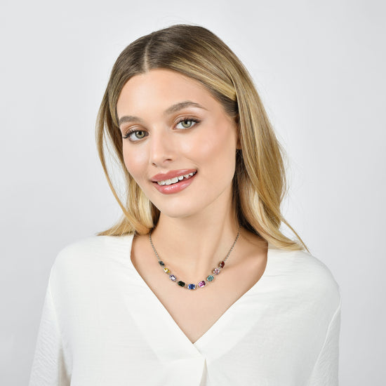 COLLIER EN ACIER POUR FEMMES AVEC CRISTAUX MULTICOLORES