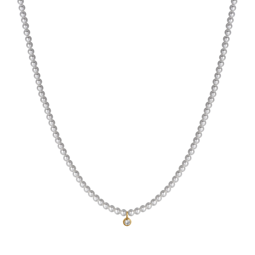 COLLANA DONNA IN ACCIAIO IP GOLD CON PERLE CON CRISTALLO BIANCO Luca Barra