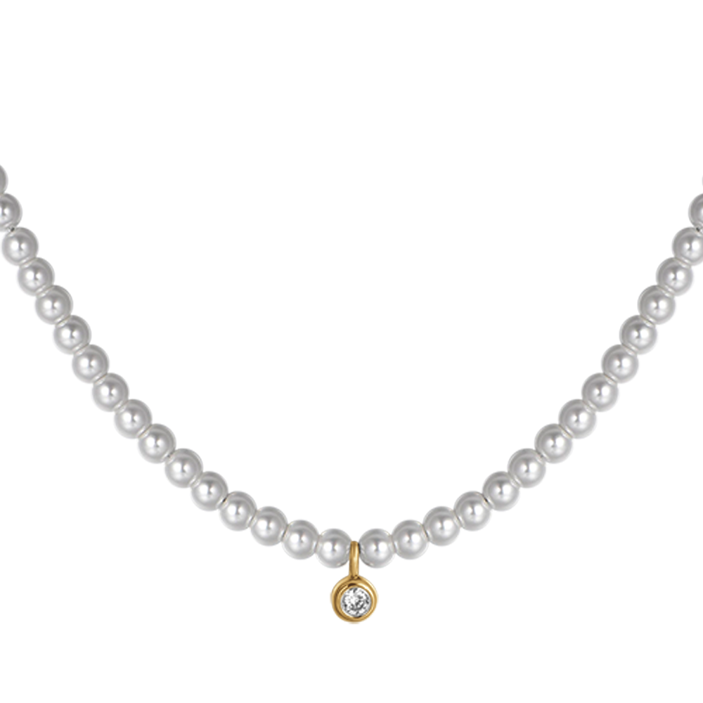 COLLANA DONNA IN ACCIAIO IP GOLD CON PERLE CON CRISTALLO BIANCO Luca Barra