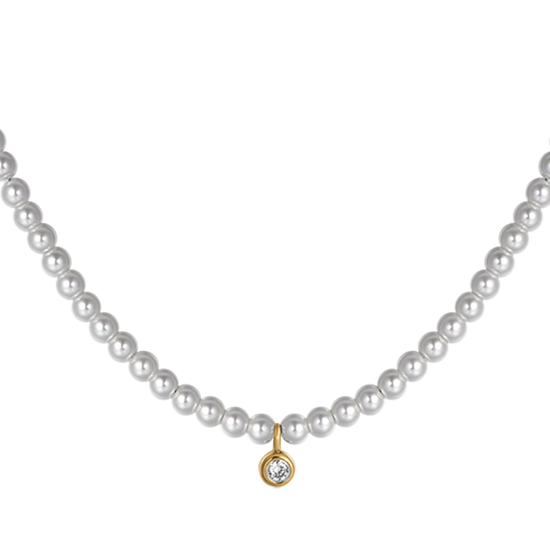 COLLANA DONNA IN ACCIAIO IP GOLD CON PERLE CON CRISTALLO BIANCO Luca Barra