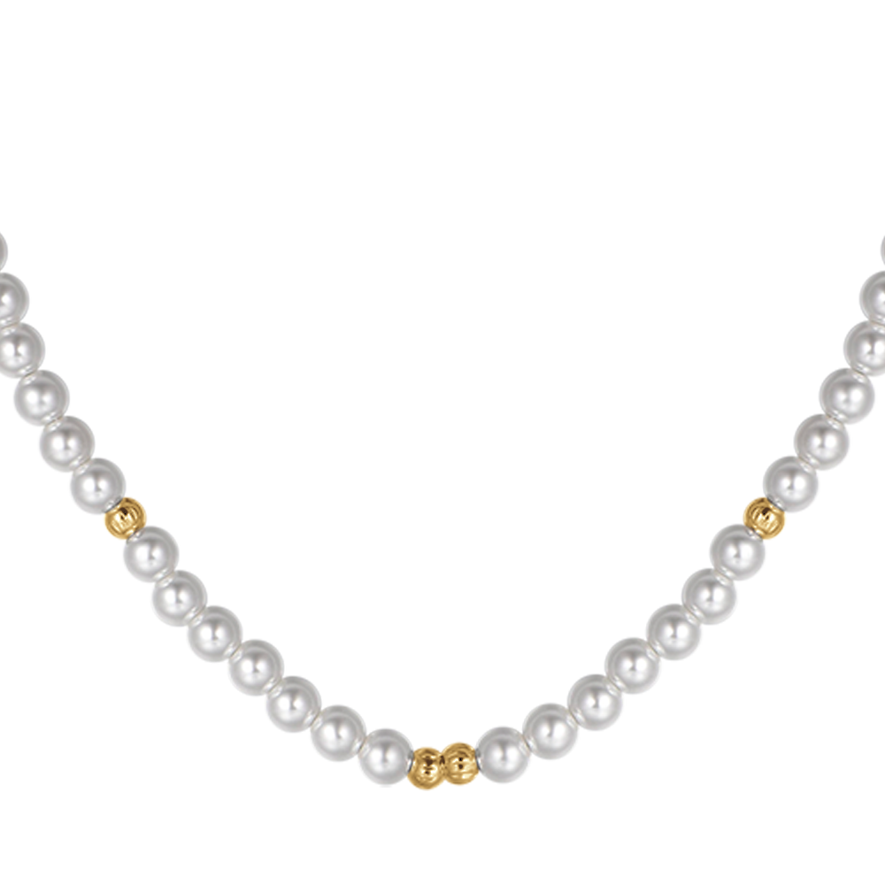COLLIER POUR FEMMES EN ACIER IP DORÉ AVEC PERLES ET ÉLÉMENTS EN ACIER IP DORÉ