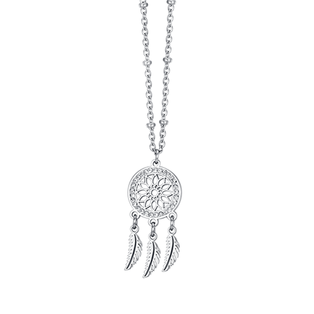 COLLIER ATTRAPE-RÊVES EN ACIER POUR FEMME AVEC CRISTAUX BLANCS