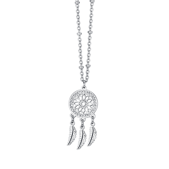COLLIER ATTRAPE-RÊVES EN ACIER POUR FEMME AVEC CRISTAUX BLANCS