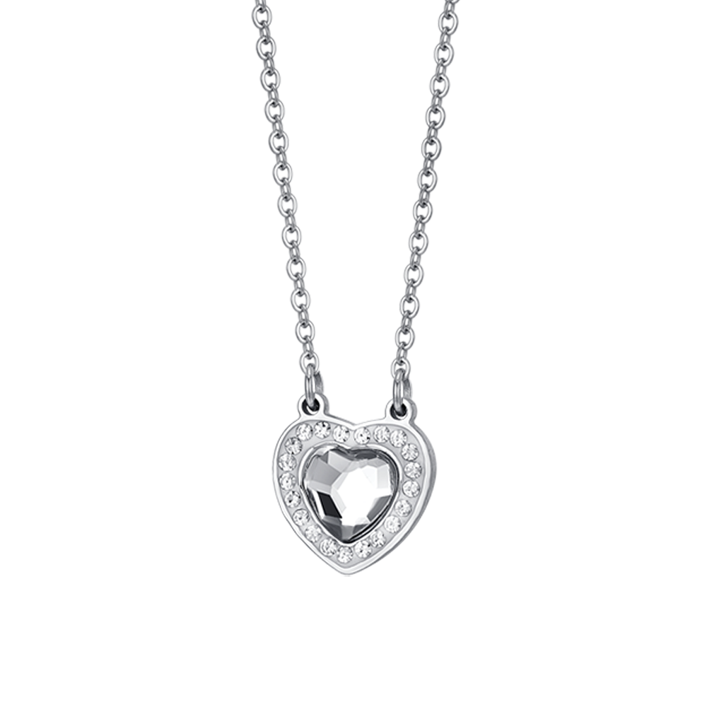 COLLIER POUR FEMMES AVEC CŒUR EN ACIER ET CRISTAUX BLANCS