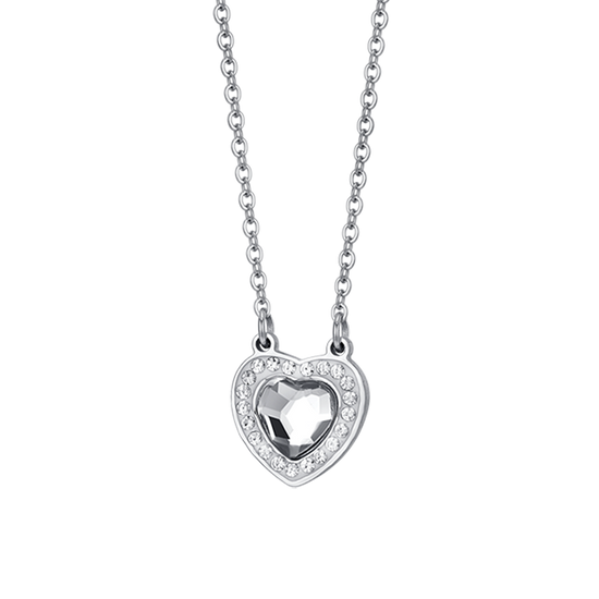COLLIER POUR FEMMES AVEC CŒUR EN ACIER ET CRISTAUX BLANCS