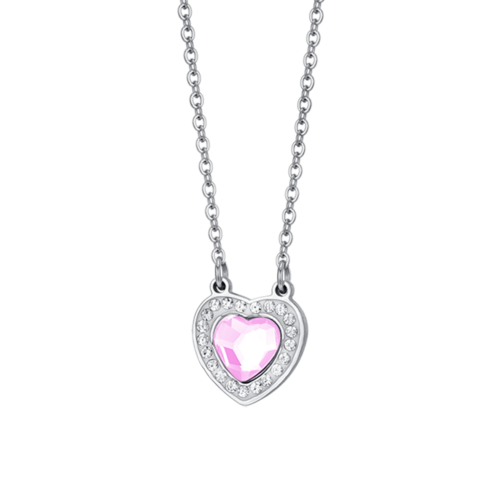 COLLIER DE CŒUR EN ACIER AVEC CRISTAUX ROSES ET BLANCS POUR FEMMES