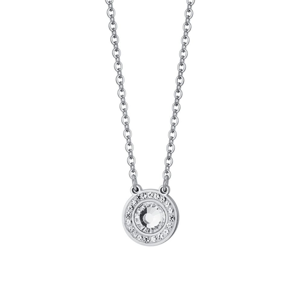 COLLIER EN ACIER POUR FEMMES, ÉLÉMENT EN CRISTAL BLANC