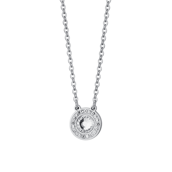 COLLIER EN ACIER POUR FEMMES, ÉLÉMENT EN CRISTAL BLANC