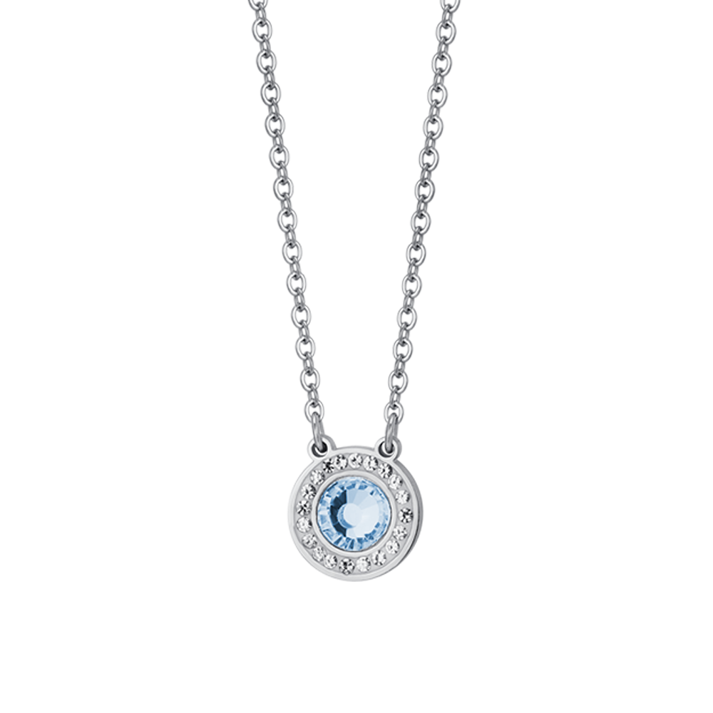 COLLIER FEMME EN ACIER ÉLÉMENT CRISTAL AIGUE-MARINE ET CRISTAUX BLANCS