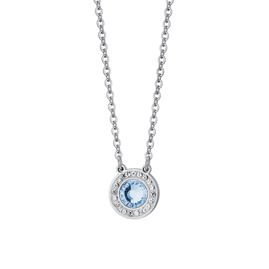 COLLIER FEMME EN ACIER ÉLÉMENT CRISTAL AIGUE-MARINE ET CRISTAUX BLANCS