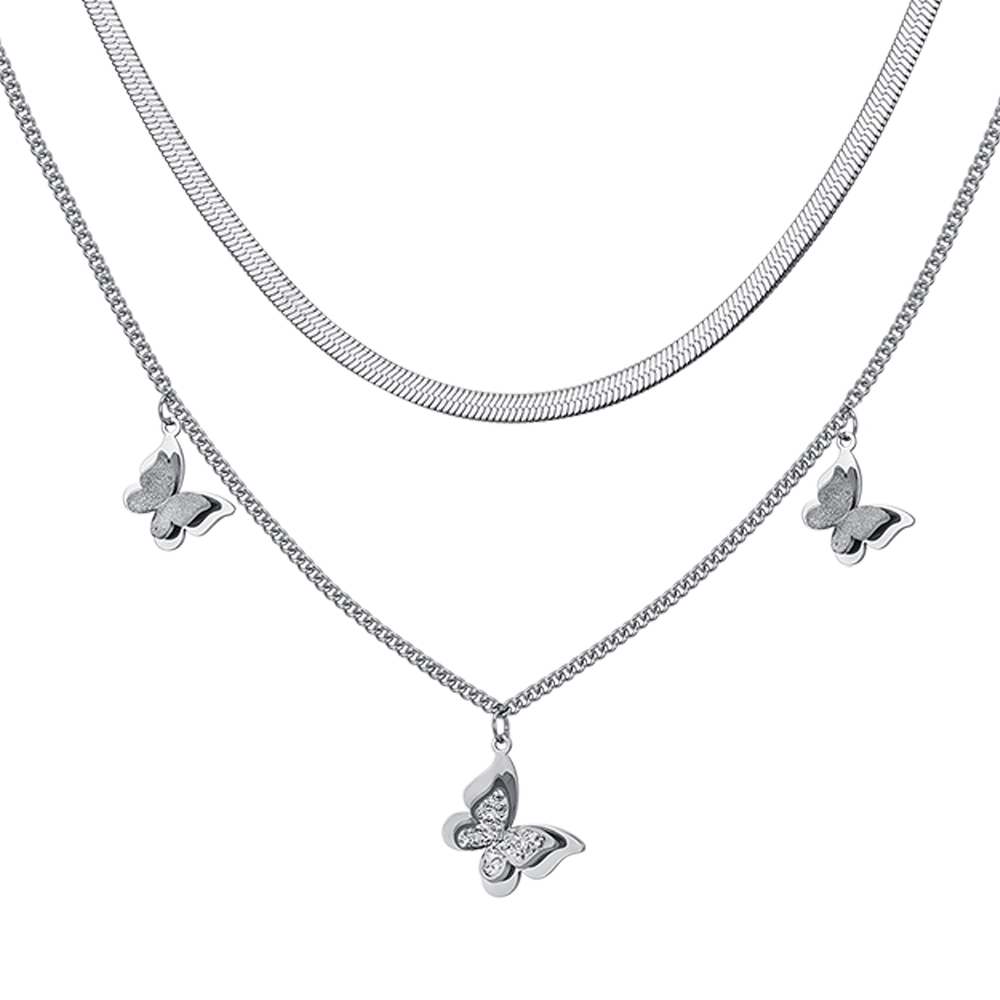 COLLIER PAPILLON EN ACIER AVEC CRISTAUX BLANCS POUR FEMMES