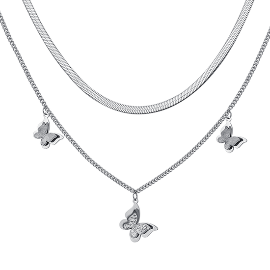 COLLIER PAPILLON EN ACIER AVEC CRISTAUX BLANCS POUR FEMMES