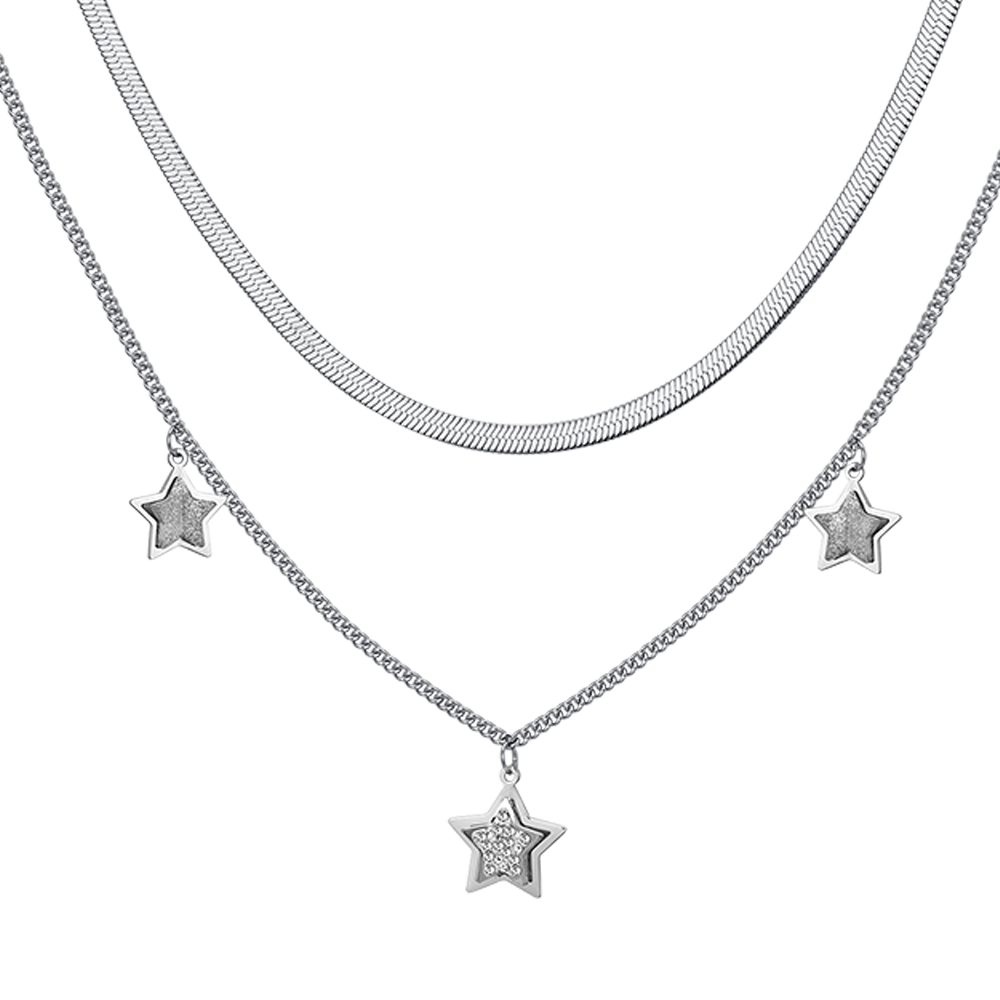COLLIER ÉTOILE EN ACIER AVEC CRISTAUX BLANCS