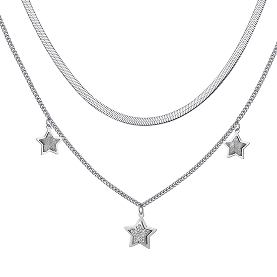 COLLIER ÉTOILE EN ACIER AVEC CRISTAUX BLANCS