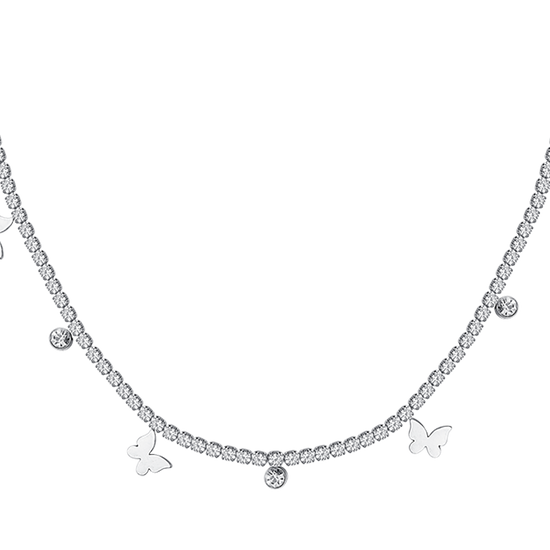 COLLIER DE TENNIS EN ACIER POUR FEMMES AVEC CRISTAUX BLANCS ET PAPILLONS