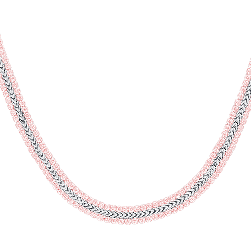 COLLIER DE TENNIS EN ACIER AVEC CRISTAUX ROSES POUR FEMMES