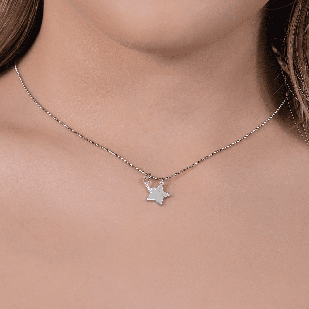 COLLANA DONNA IN ACCIAIO CON STELLA E ZIRCONE ROSA Luca Barra