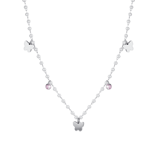 COLLIER DE PERLES EN ACIER AVEC PAPILLONS POUR FEMMES