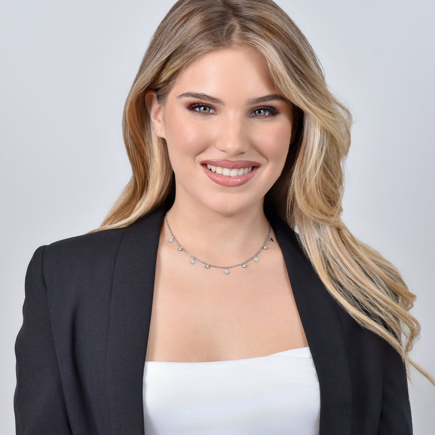 COLLIER FEMME SISSI ÉTOILE ET CRISTAUX EN ACIER