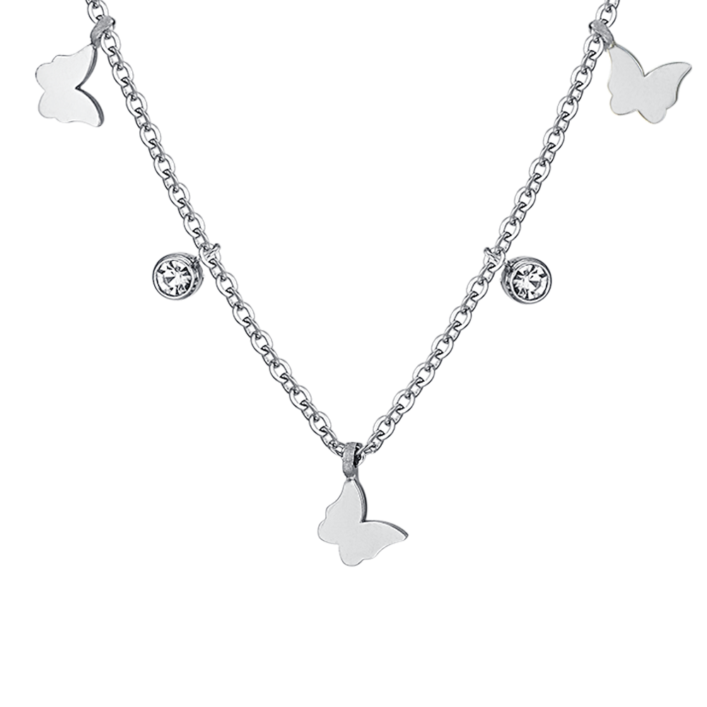 COLLIER POUR FEMMES EN ACIER, PAPILLON ET CRISTAL