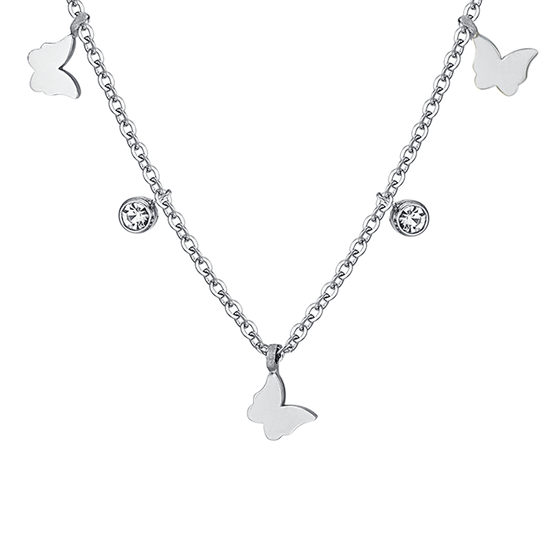 COLLIER POUR FEMMES EN ACIER, PAPILLON ET CRISTAL