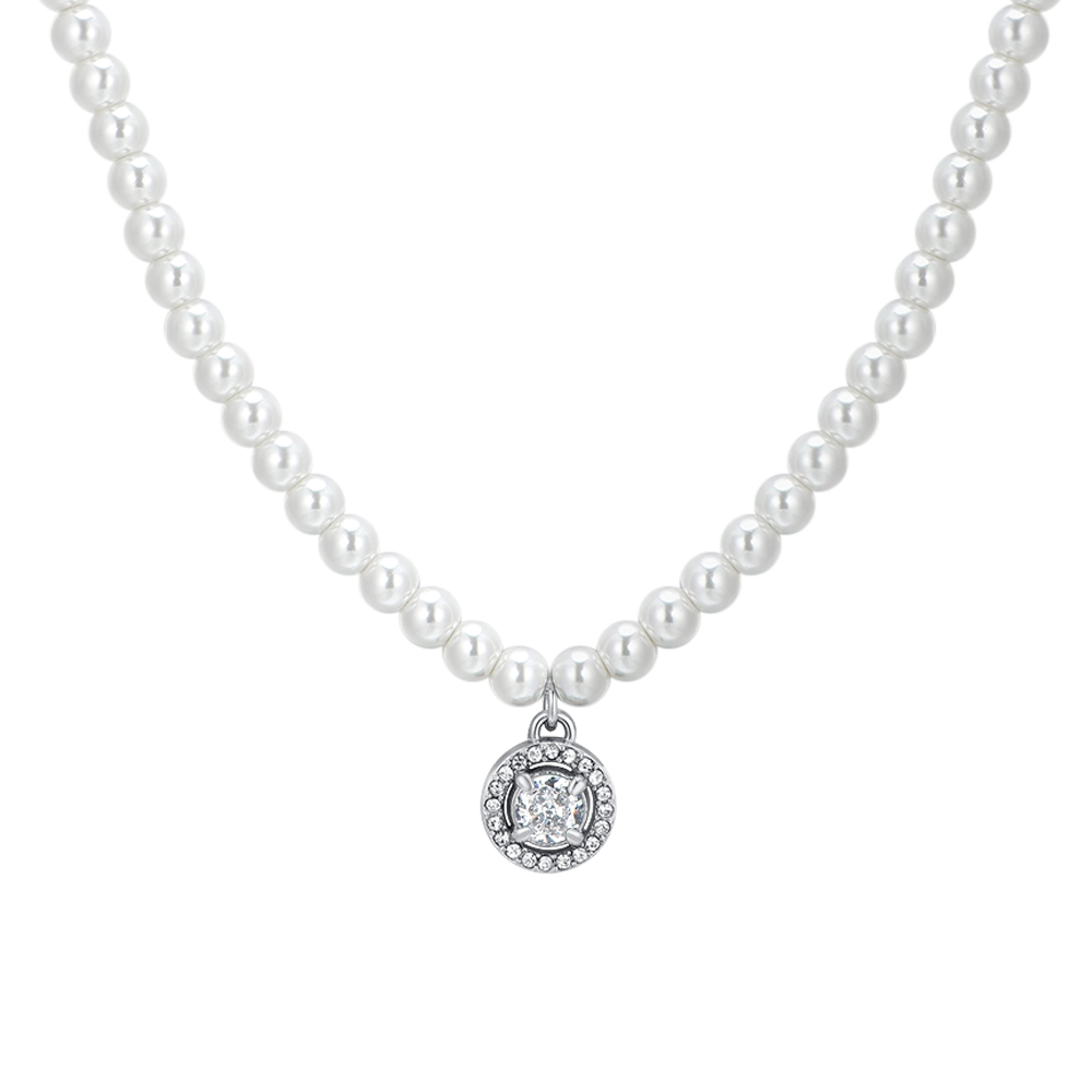 COLLANA DONNA IN ACCIAIO PERLE E ZIRCONE BIANCO