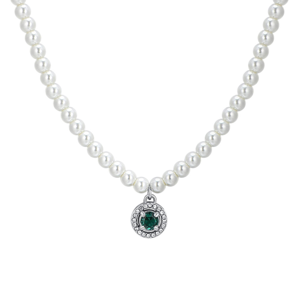 COLLANA DONNA IN ACCIAIO PERLE E ZIRCONE VERDE Luca Barra