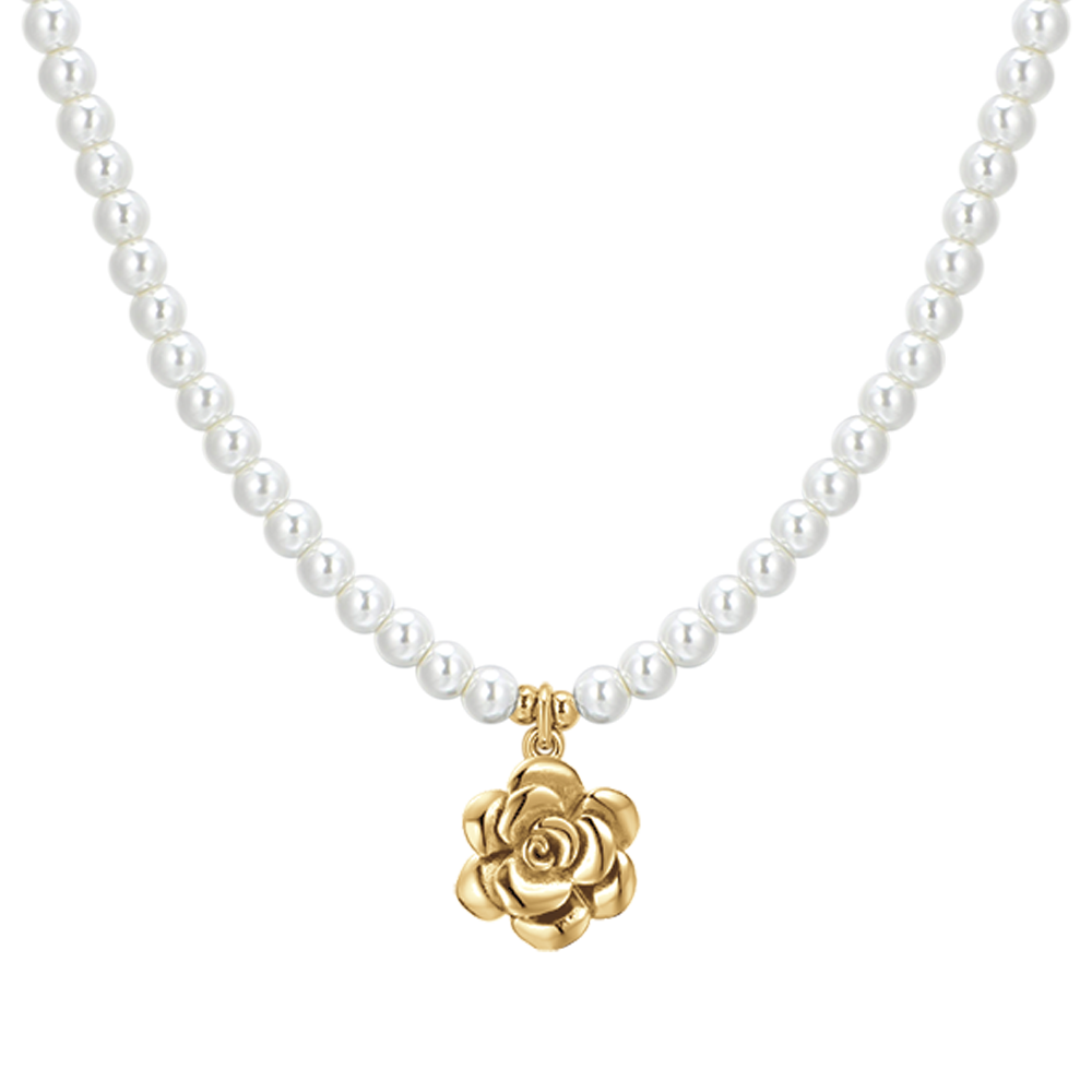 COLLANA DONNA IN ACCIAIO IP GOLD PERLE E ROSA Luca Barra