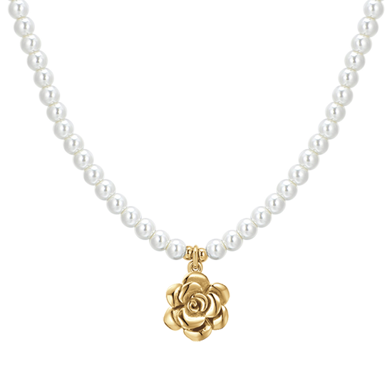 COLLANA DONNA IN ACCIAIO IP GOLD PERLE E ROSA Luca Barra