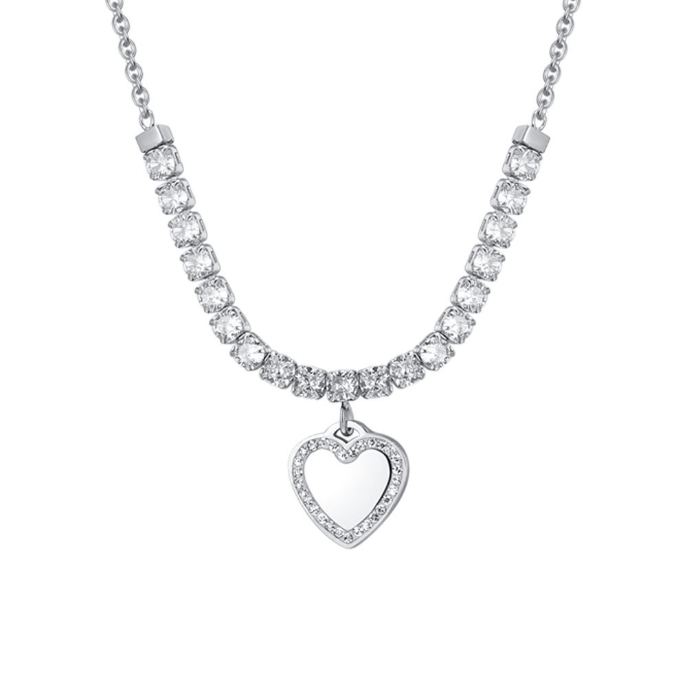 COLLIER DE TENNIS POUR FEMMES AVEC CŒUR EN ACIER ET ZIRCON CUBIQUE