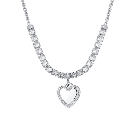 COLLIER DE TENNIS POUR FEMMES AVEC CŒUR EN ACIER ET ZIRCON CUBIQUE