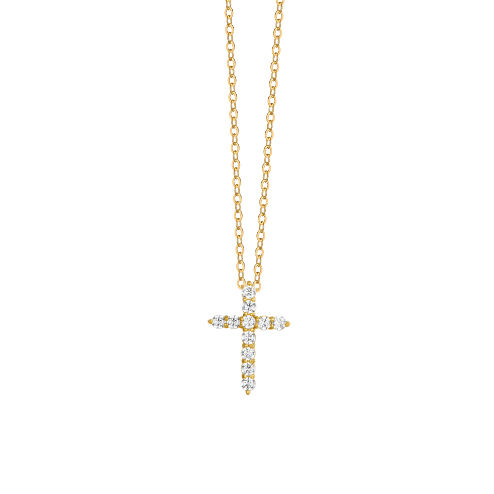 COLLANA DONNA IN ACCIAIO IP GOLD CROCE ZIRCONI BIANCHI Luca Barra