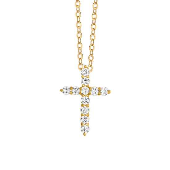 COLLIER ACIER IP OR CROIX ZIRCON BLANC
