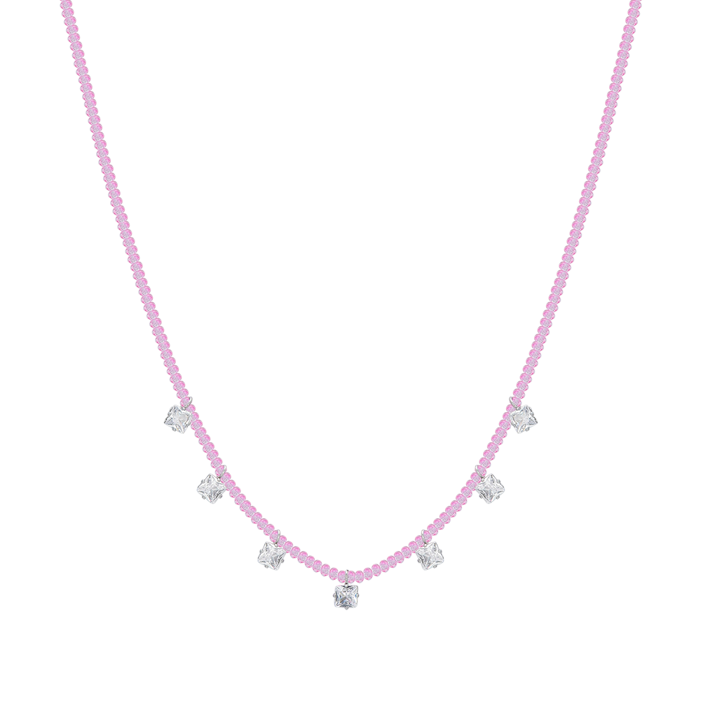 COLLANA DONNA IN ACCIAIO CRISTALLI ROSA E ZIRCONI BIANCHI