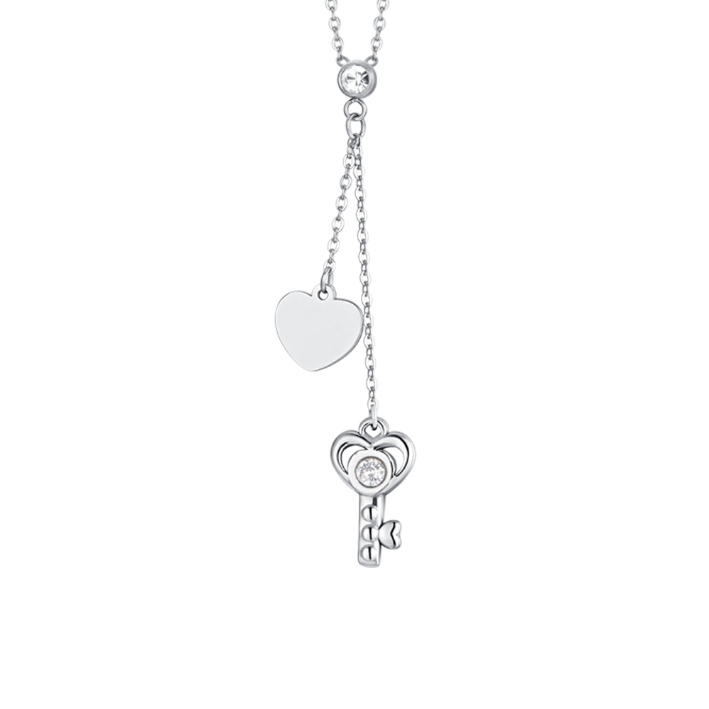 COLLIER CLÉ ET COEUR EN ACIER POUR FEMMES