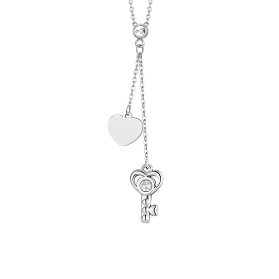 COLLIER CLÉ ET COEUR EN ACIER POUR FEMMES