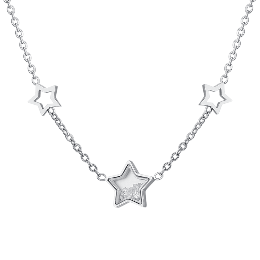 COLLIER FEMME ÉTOILES EN ACIER ET ZIRCON CUBIQUE