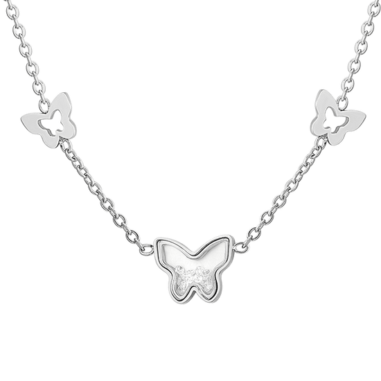 COLLANA DONNA IN ACCIAIO CON CUORI E ZIRCONE ROSA