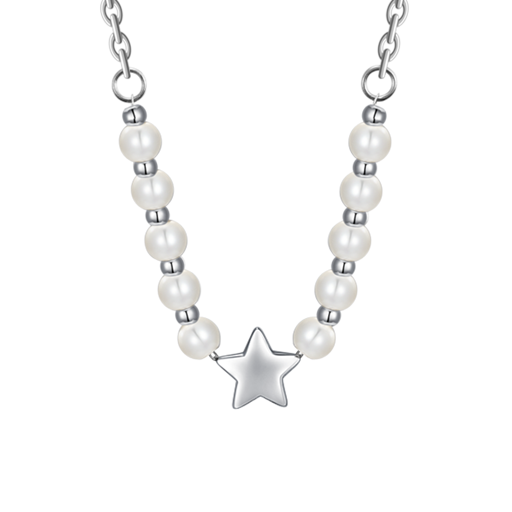 COLLANA DONNA IN ACCIAIO E PERLE BIANCHE CON STELLA