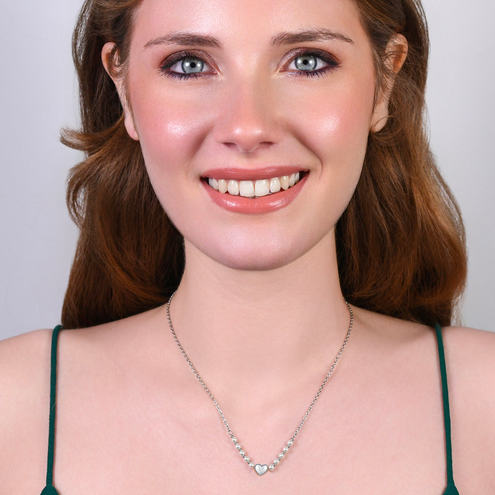 COLLANA DONNA IN ACCIAIO E PERLE BIANCHE CON CUORE