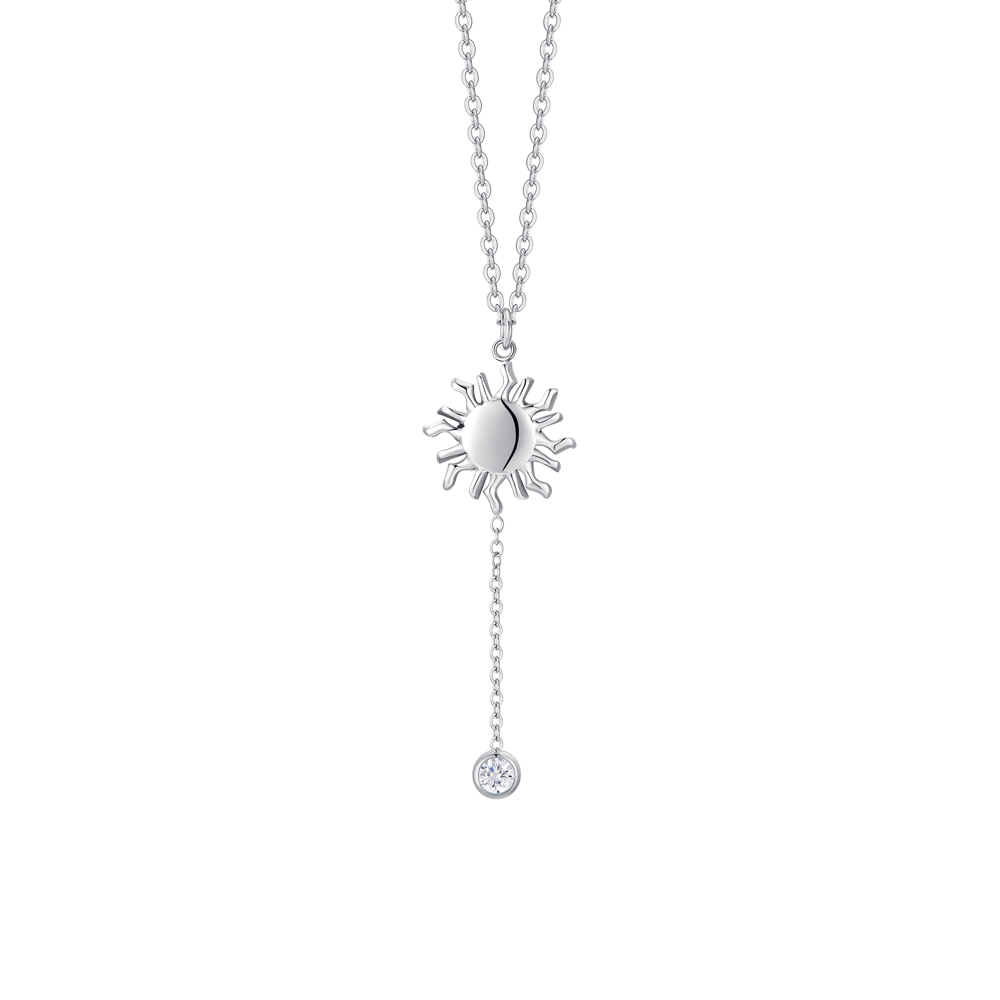 COLLANA DONNA IN ACCIAIO CON SOLE E CRISTALLO BIANCO
