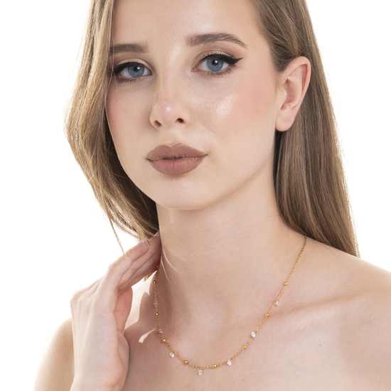COLLANA DONNA IN ACCIAIO IP GOLD CON ZIRCONI BIANCHI