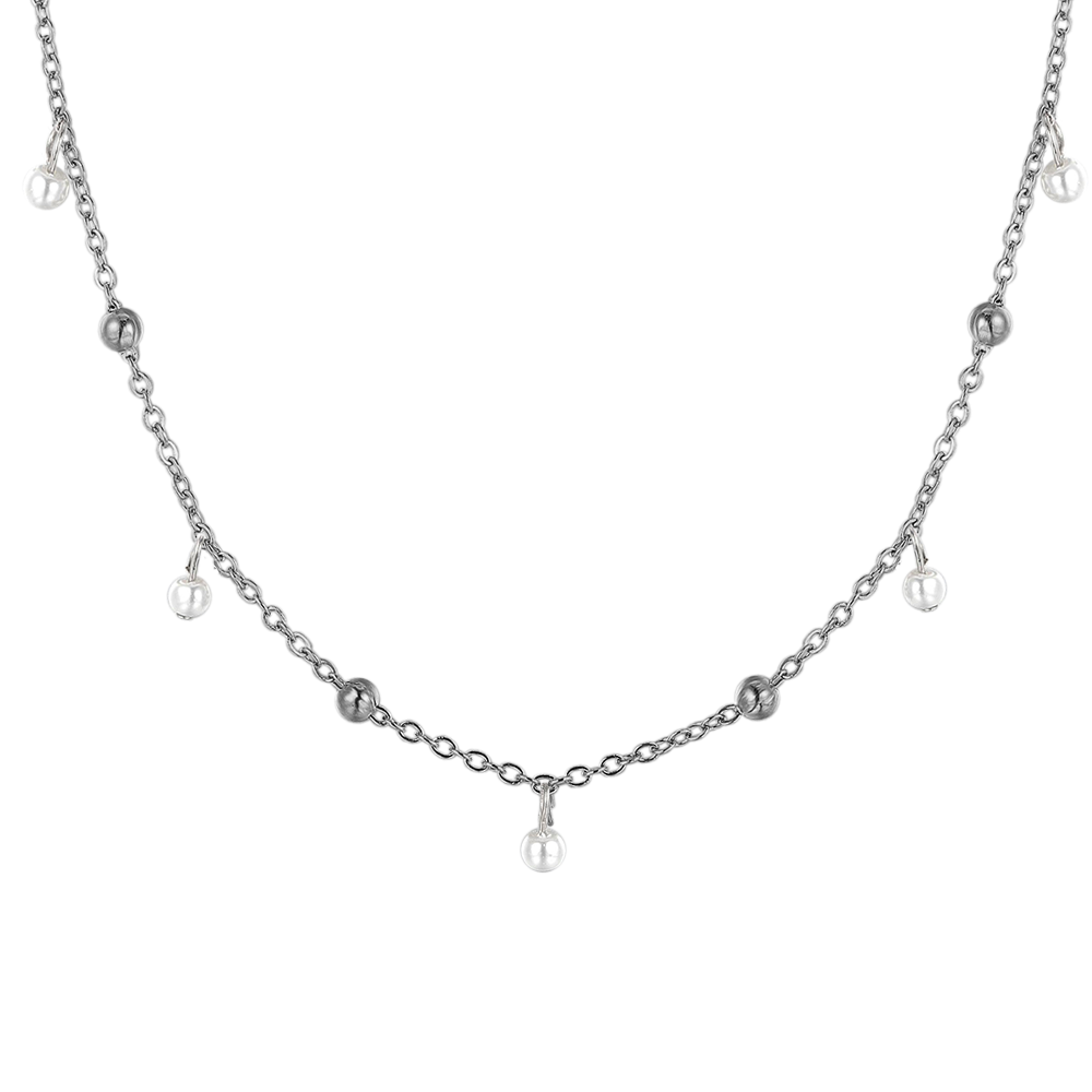 COLLIER FEMME EN ACIER AVEC PERLES BLANCHES