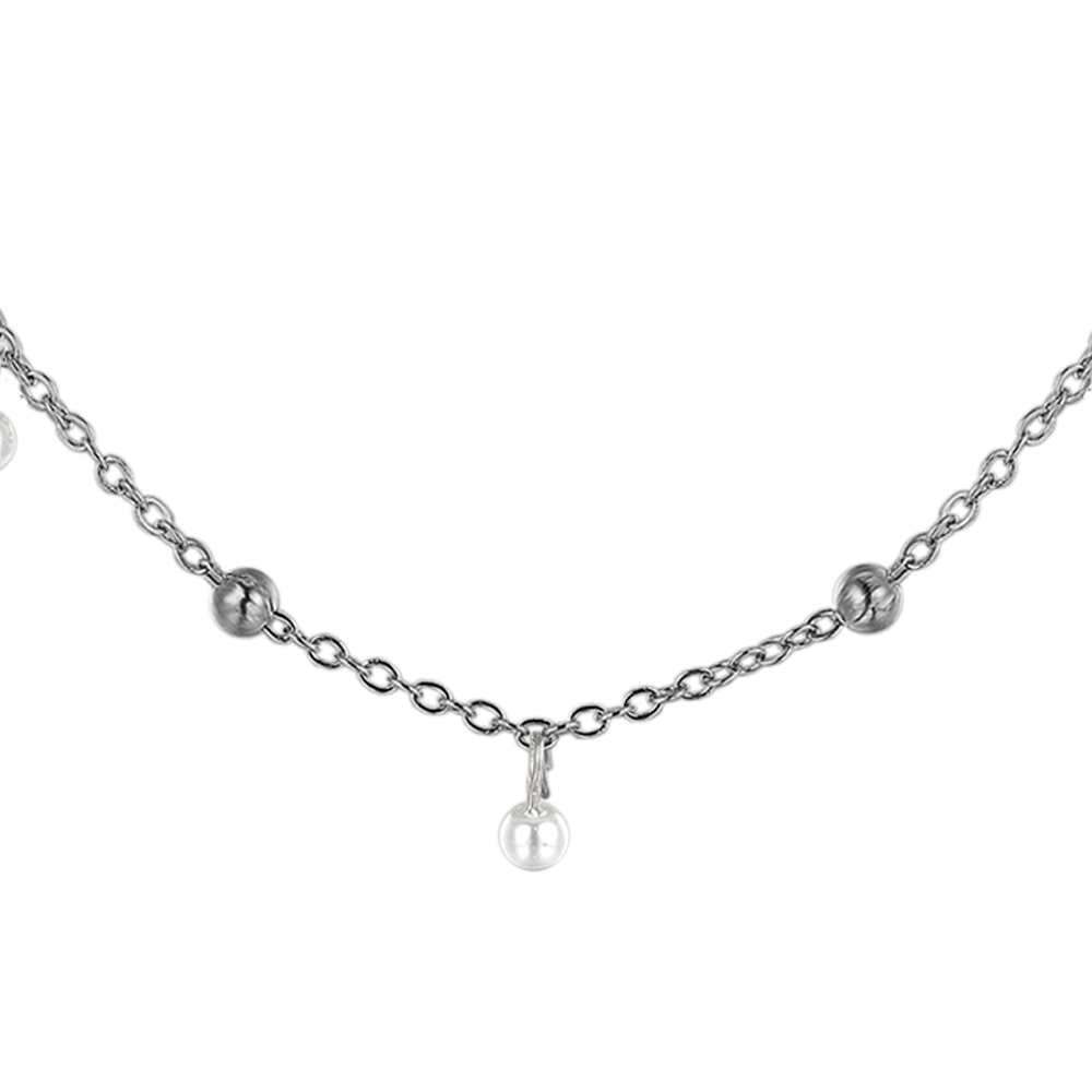 COLLIER FEMME EN ACIER AVEC PERLES BLANCHES