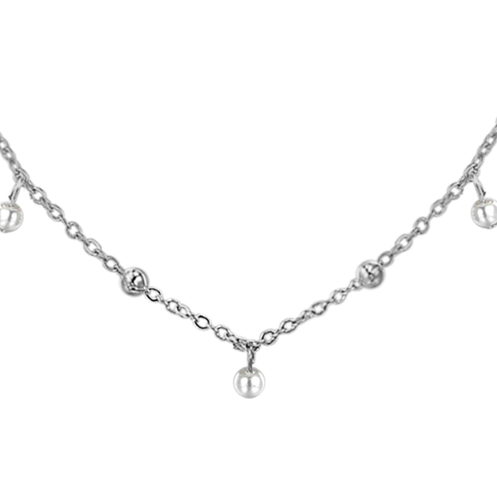 COLLIER FEMME EN ACIER AVEC PERLES BLANCHES